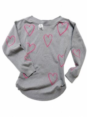 Astrologie Grey Pink Heart Knit Sweater/ Cozy Light